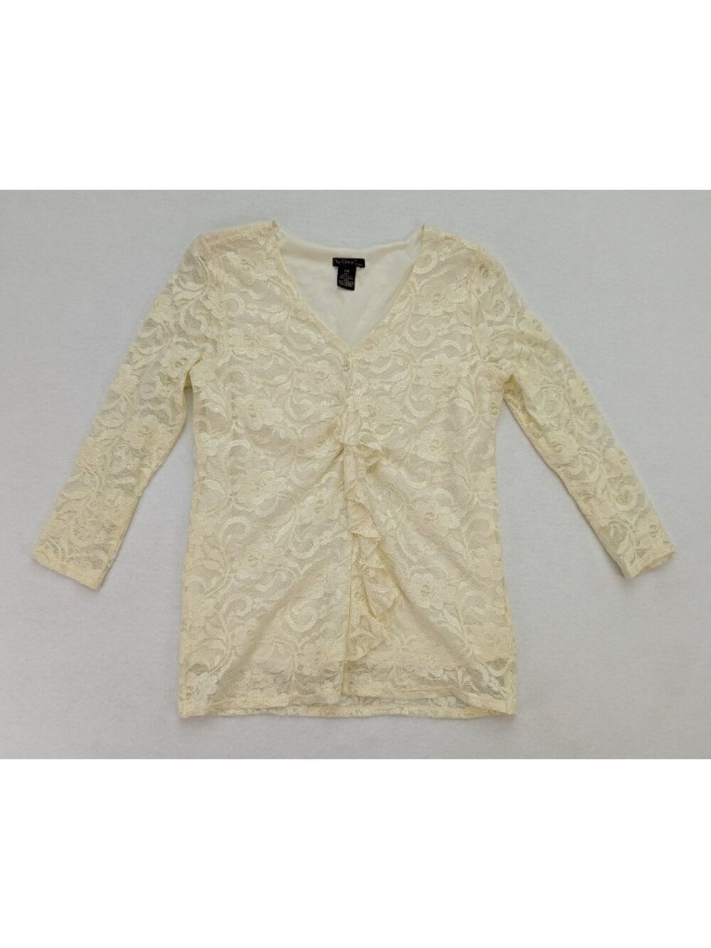 Nue Options Petites Women's Top Size PM Ivory Cream Lace Ruffle